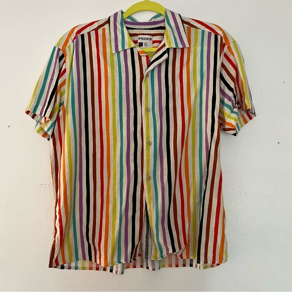 Rainbow Striped Button down cotton shirt - Picture 1 of 4